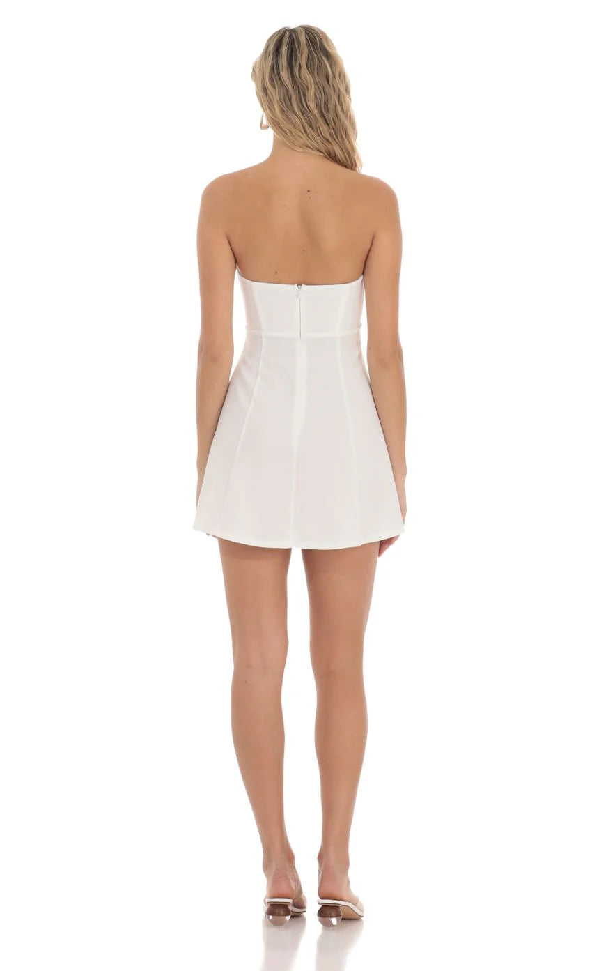 Bow Cutout Strapless Dress in White