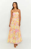 Sinclair Yellow Floral Print Strapless Maxi Dress