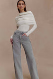 Mazie Asymetrical Cashmere Blend Long Sleeve Knit Top Ivory
