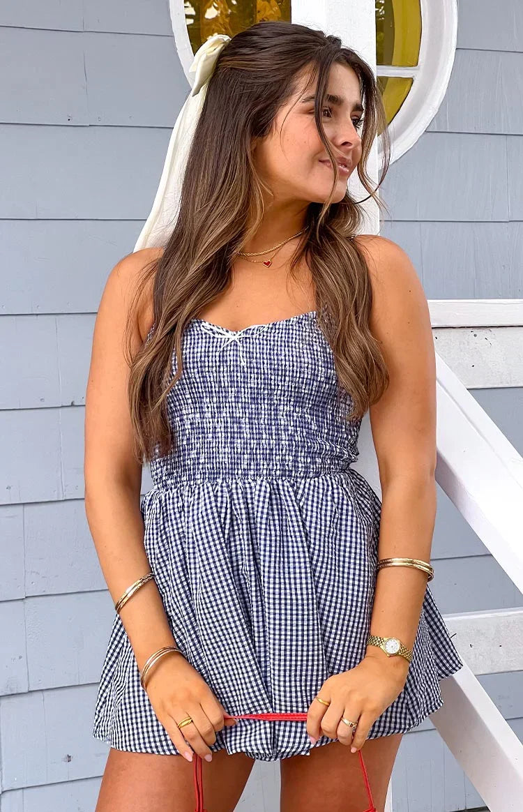 Heidi Navy Gingham Playsuit