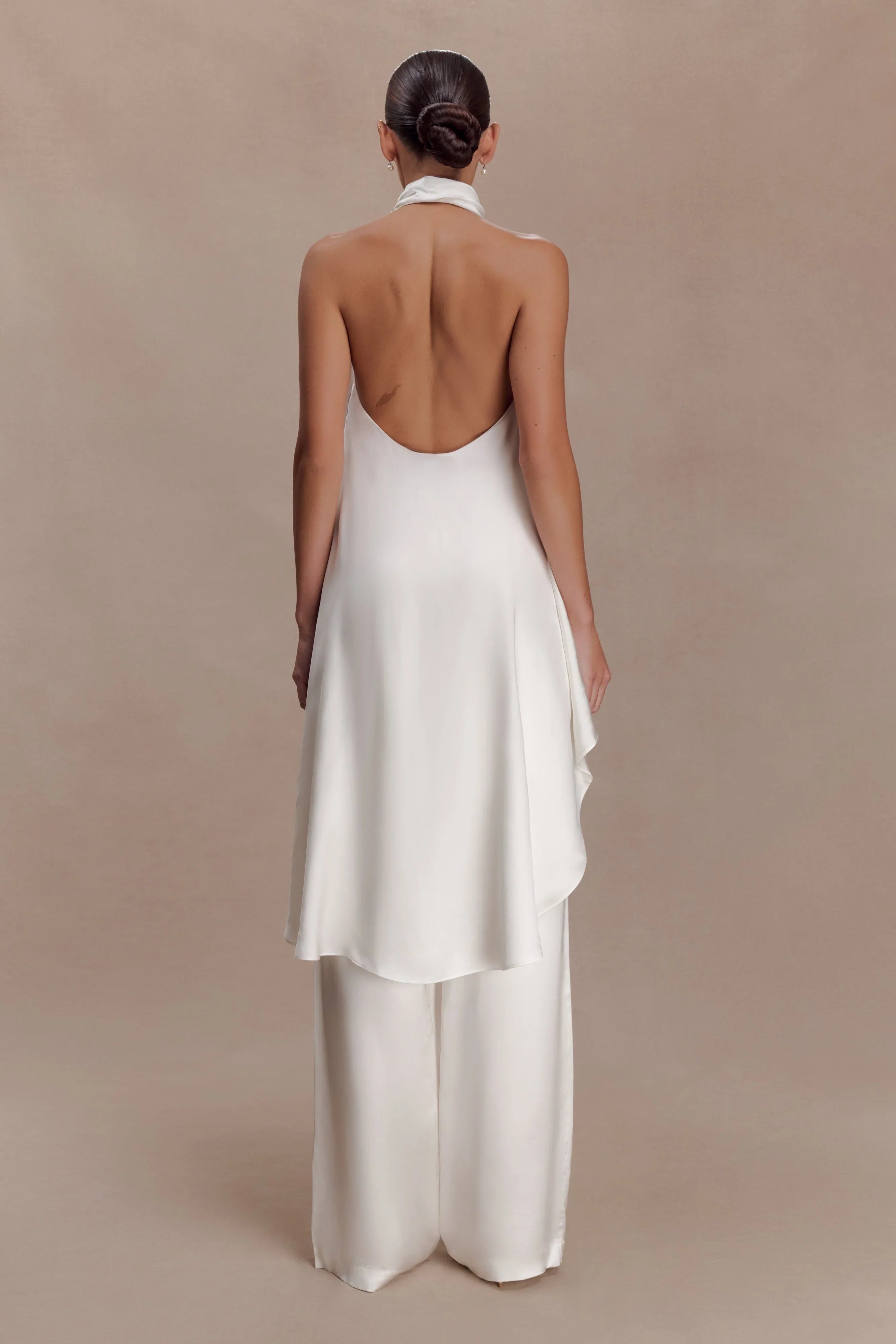 Sydney Asymmetrical Satin Halter Top Ivory
