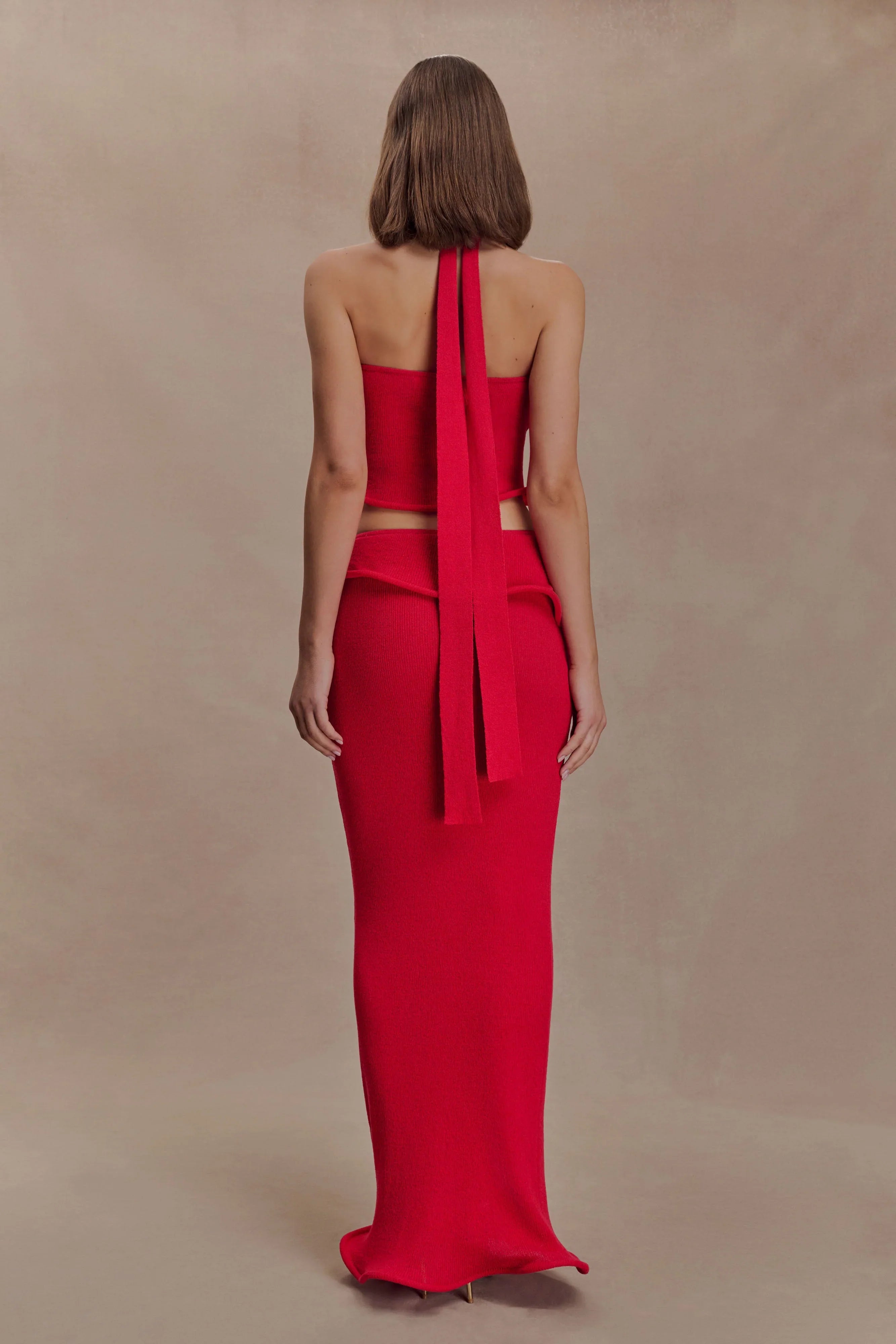 Samira Knit Wired Maxi Skirt Red