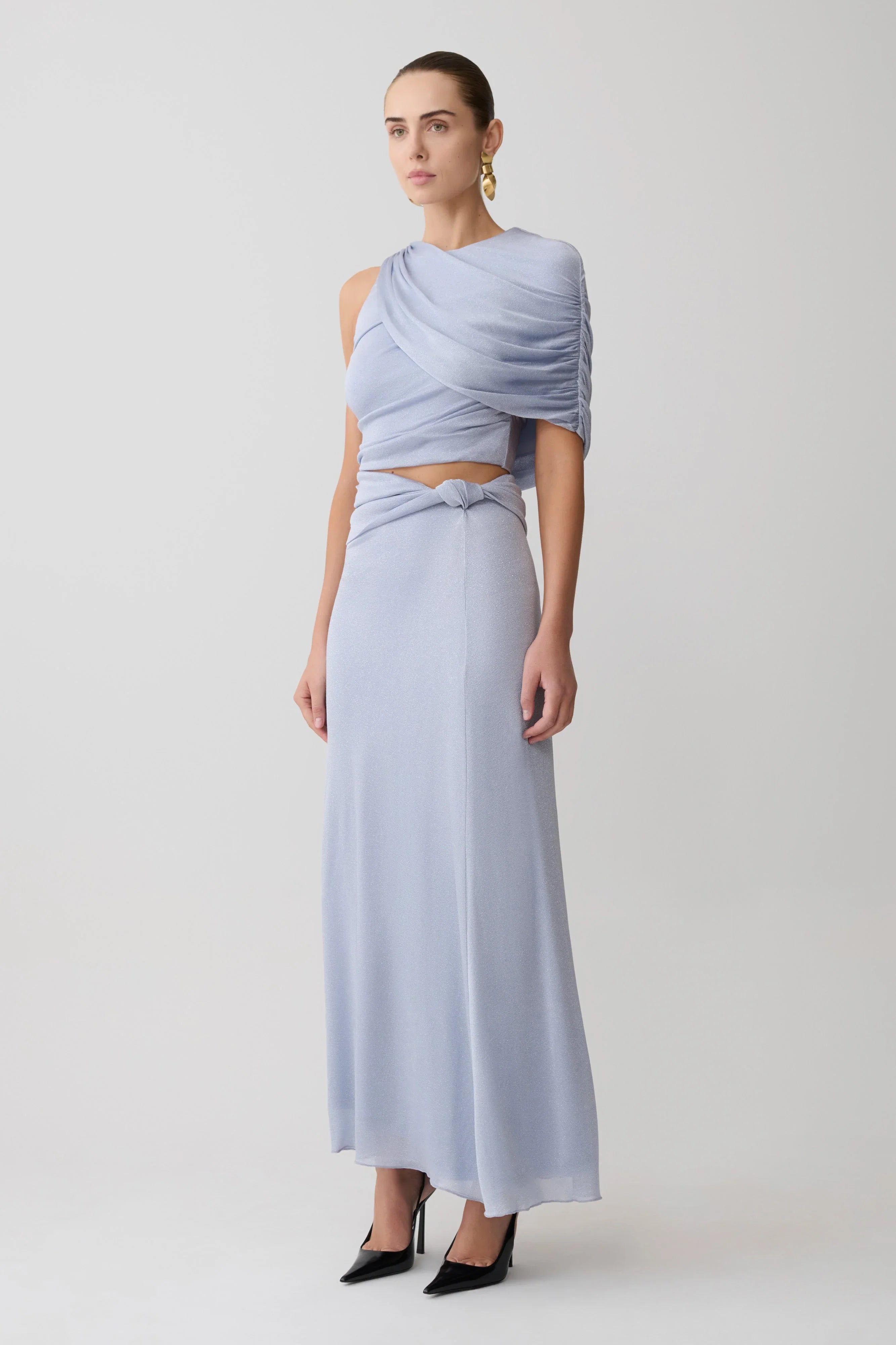 Adrienne One Shoulder Lurex Top Pastel Blue