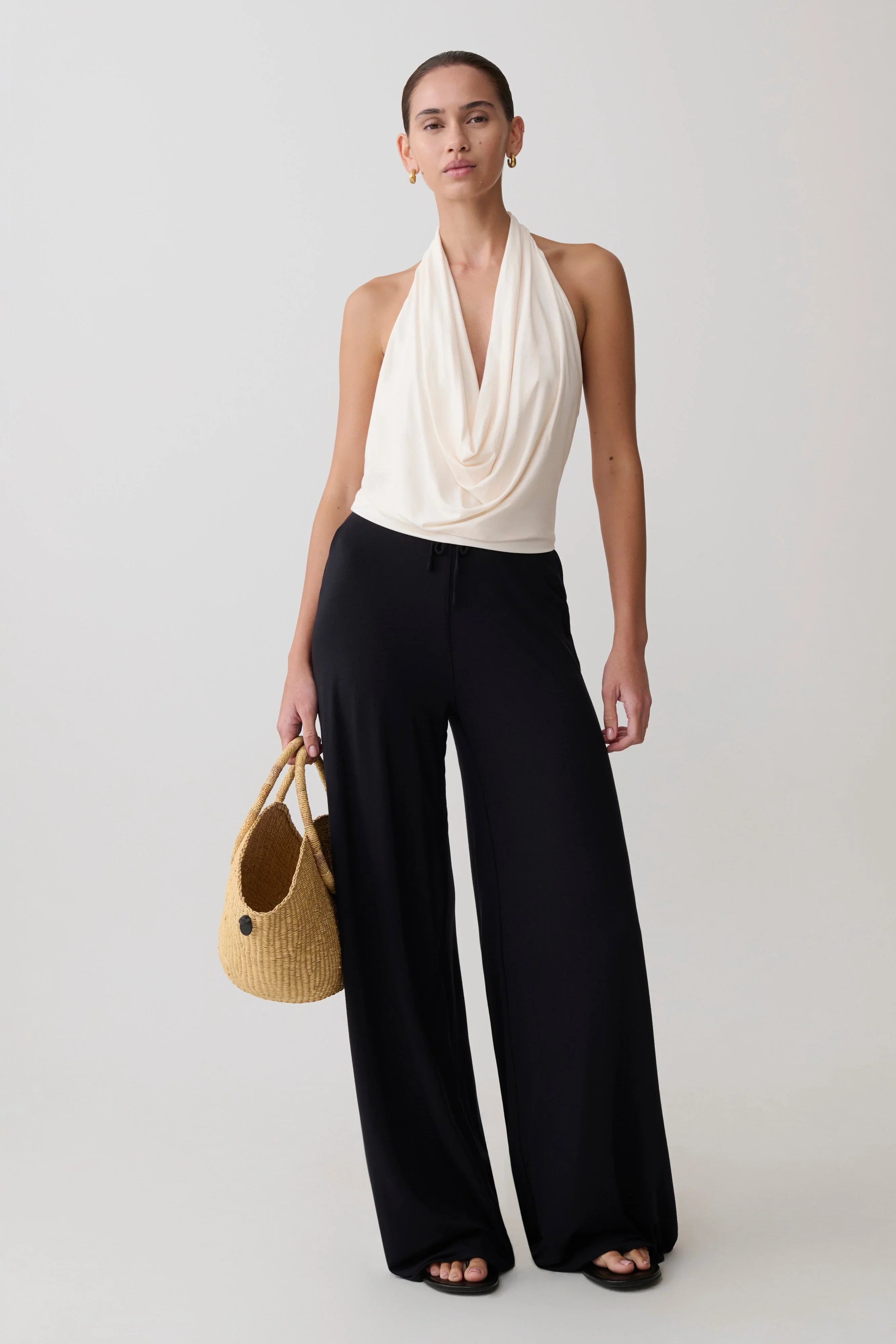 Dewi Wide Leg Modal Pants Black