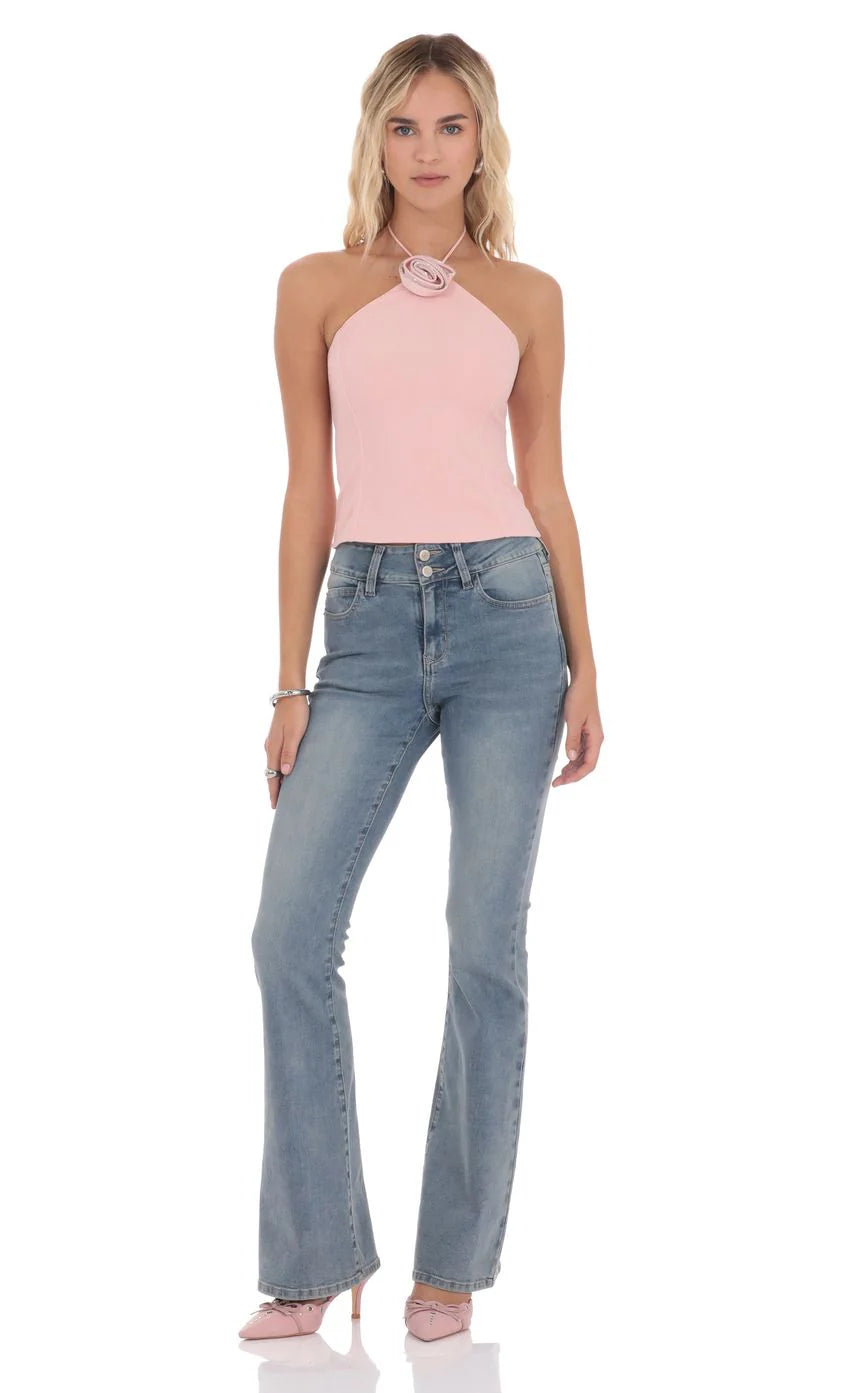 Rhinestone Rosette Top in Pink
