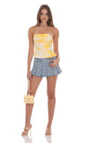 Mesh Floral Ruched Tube Top in Yellow