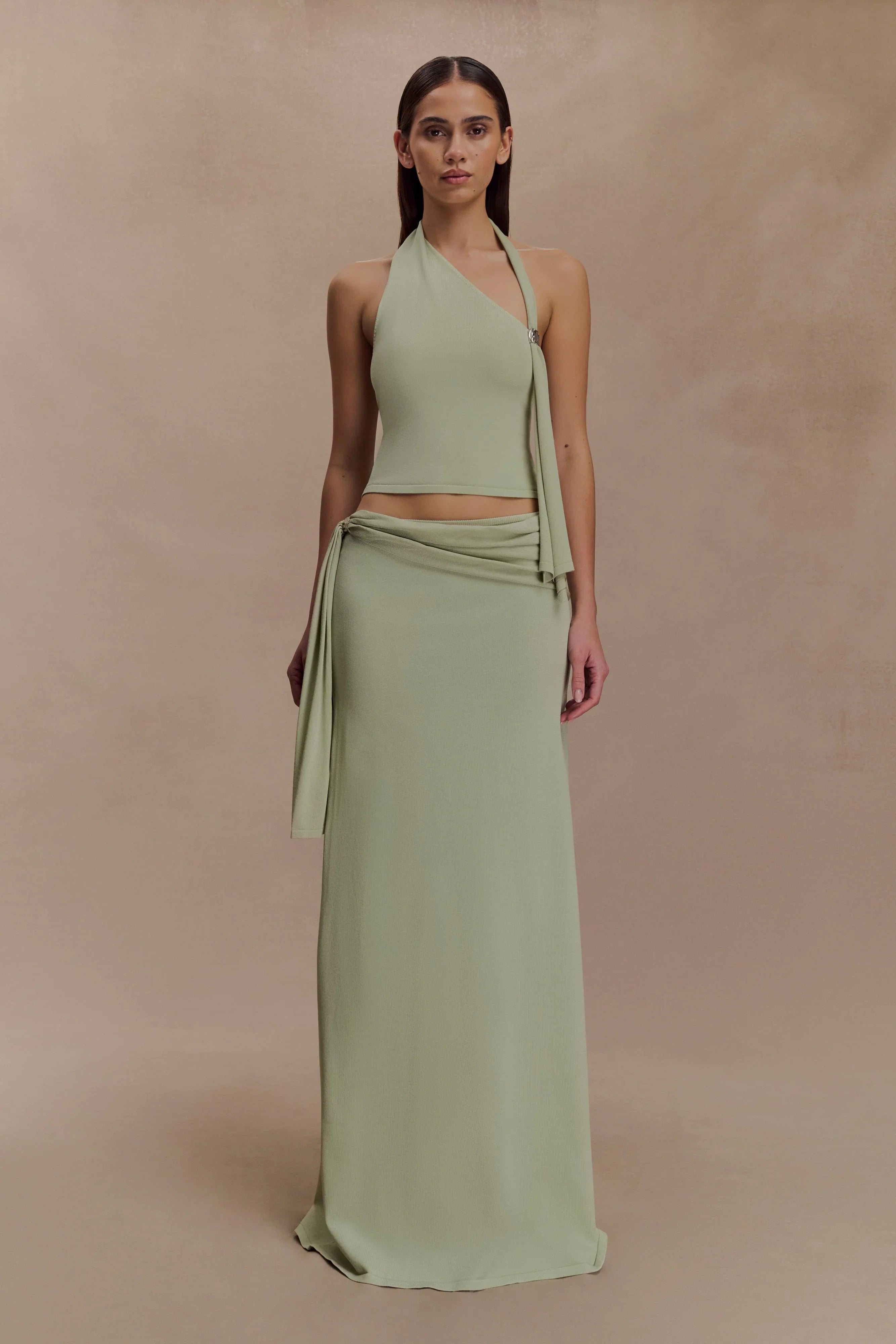 Bowie Low Rise Knit Maxi Skirt Pastel Green