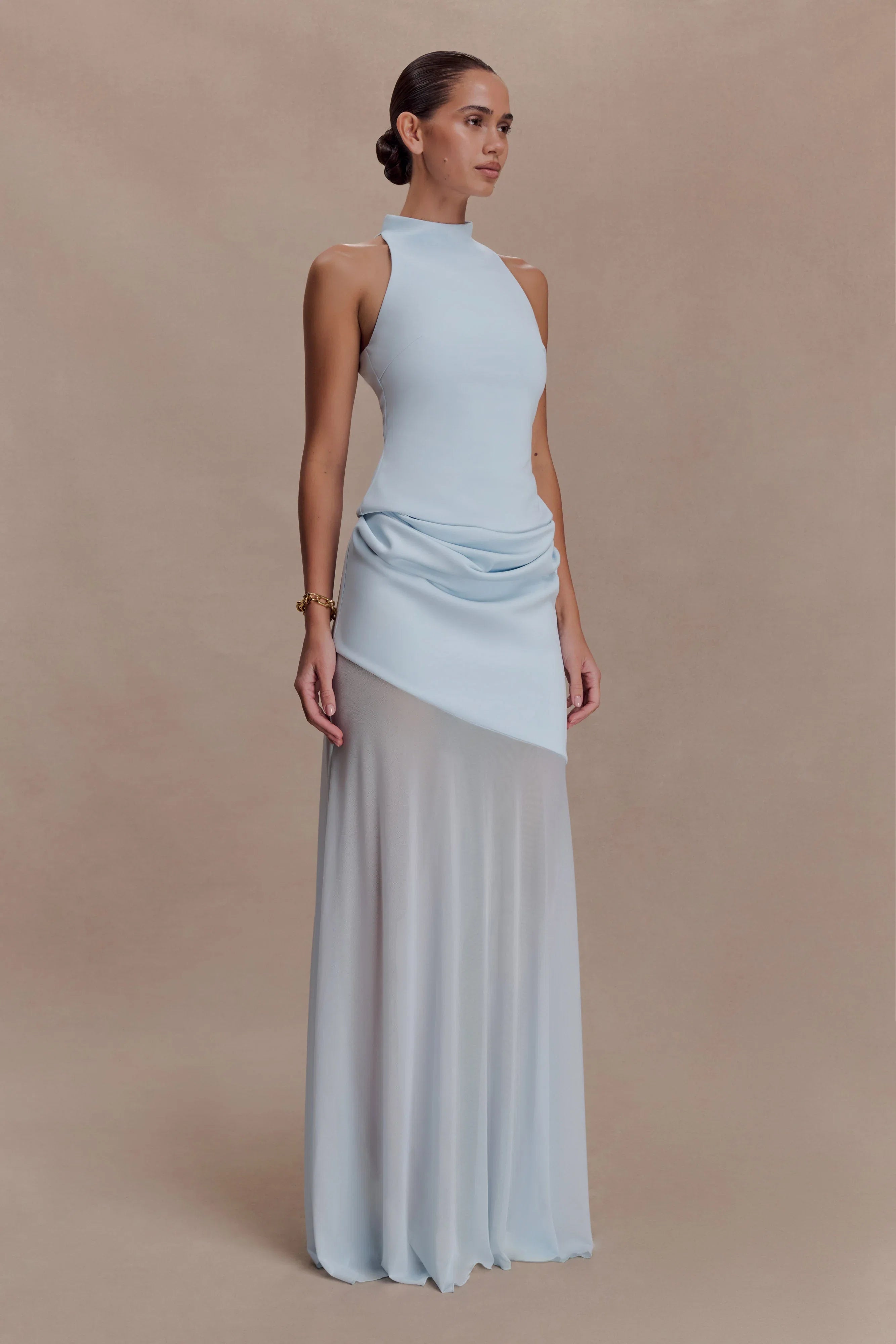 Portia Scuba And Mesh Maxi Skirt Pale Blue