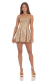 Sequin Strapless Fit and Flare Dress in Gold