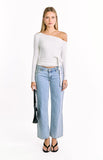 Elkie White Tie Waist Long Sleeve Top