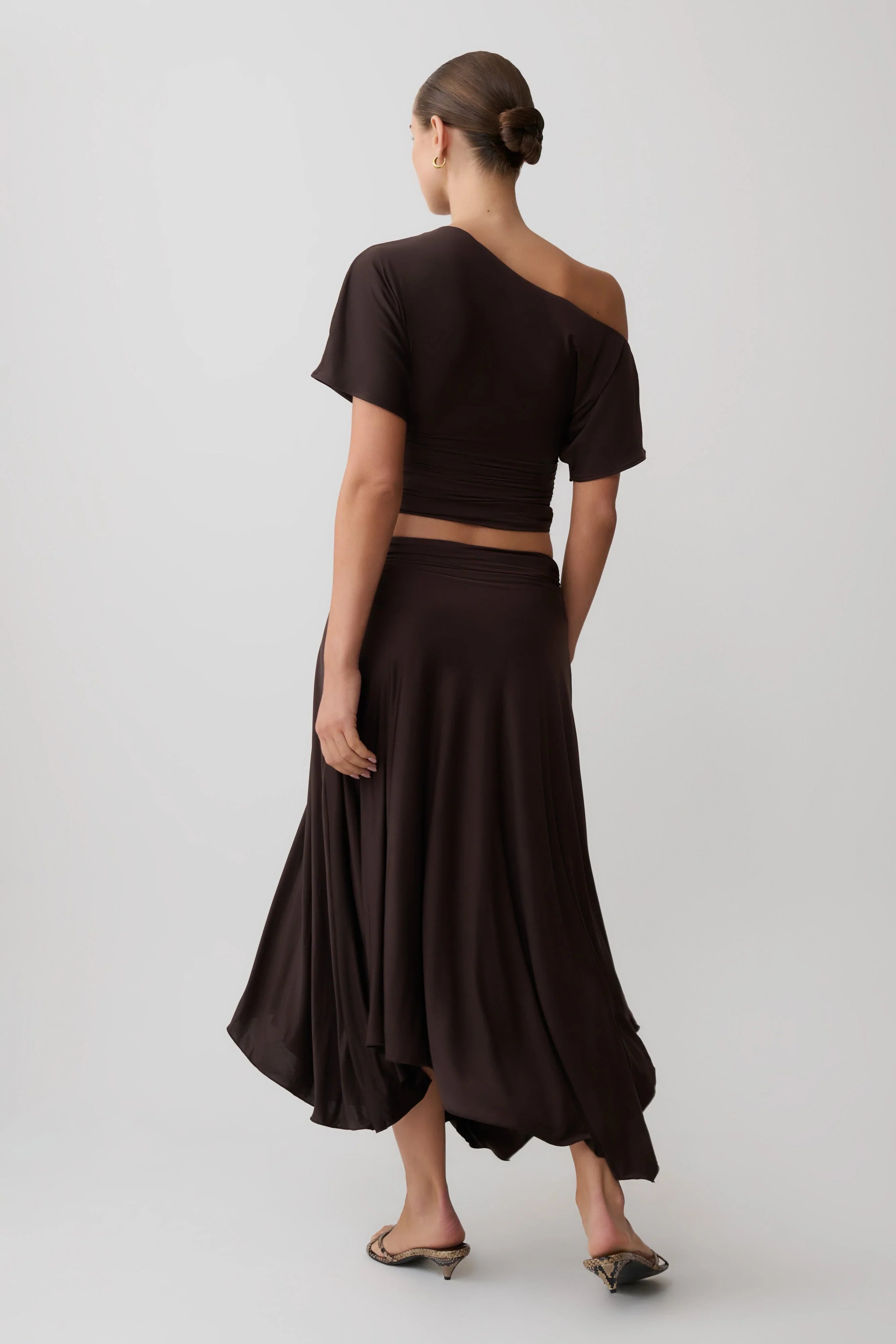 Luu Off Shoulder Slinky Top Dark Chocolate