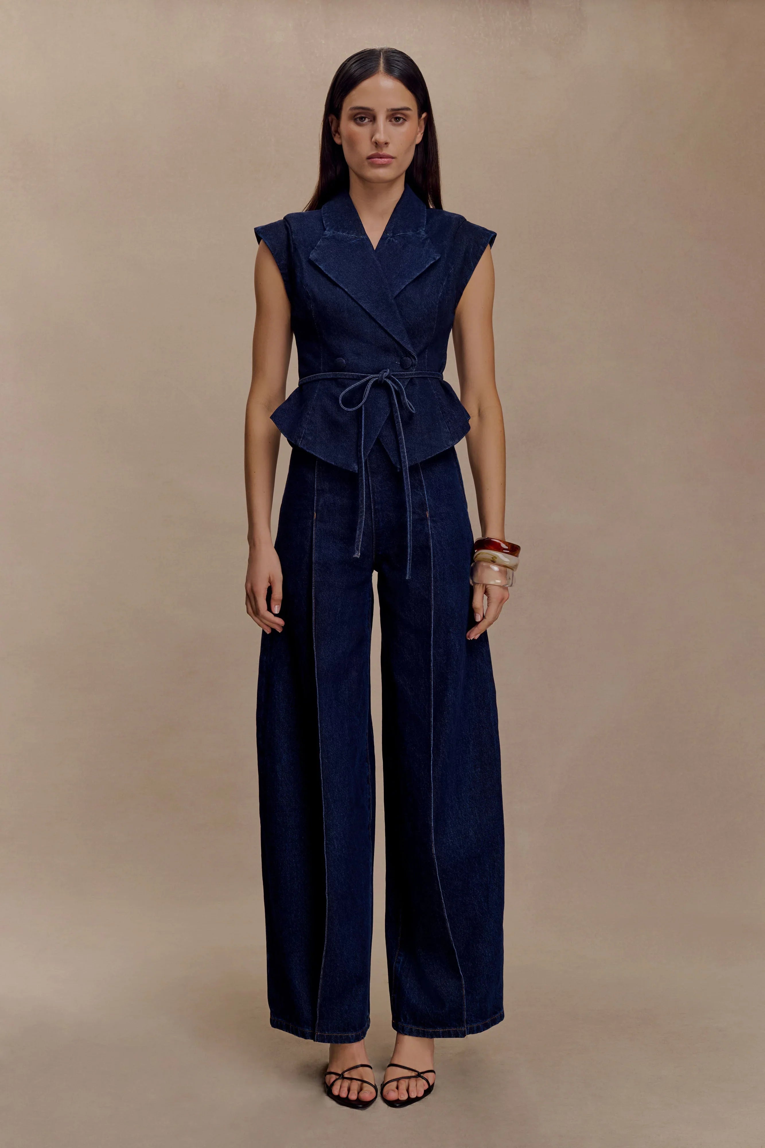 Charley Structured Tie Denim Top Indigo Blue