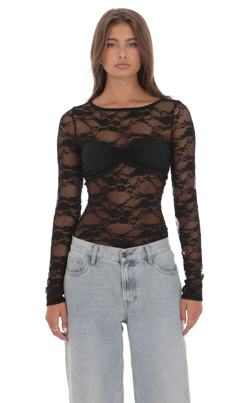 Sheer Lace Top in Black