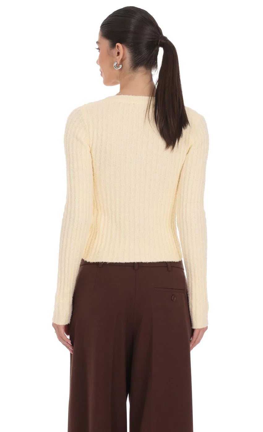 Ribbed Knit Cardigan in Cream