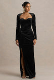 Fay Black Velvet Corset Style Knot Maxi Dress