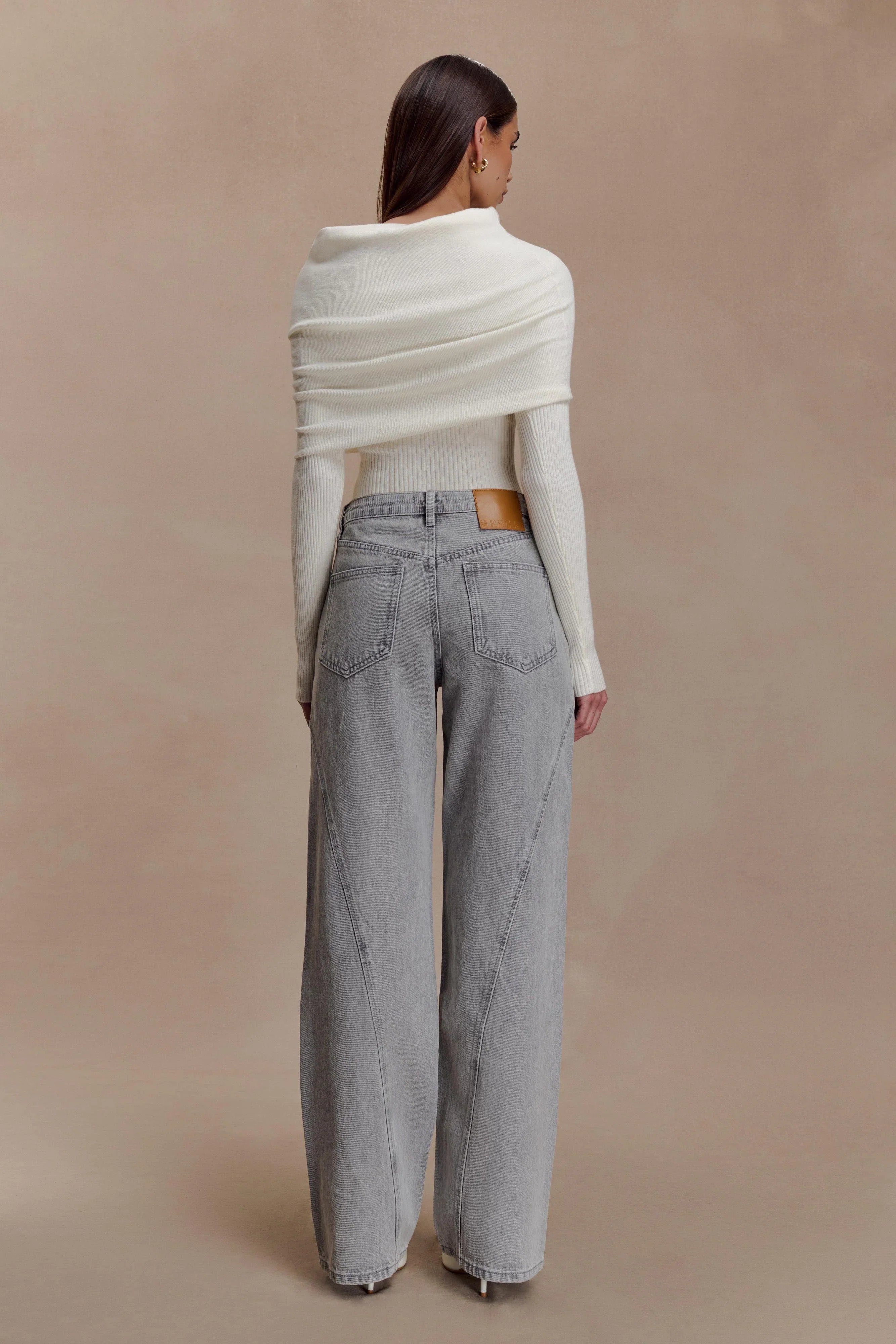 Mazie Asymetrical Cashmere Blend Long Sleeve Knit Top Ivory