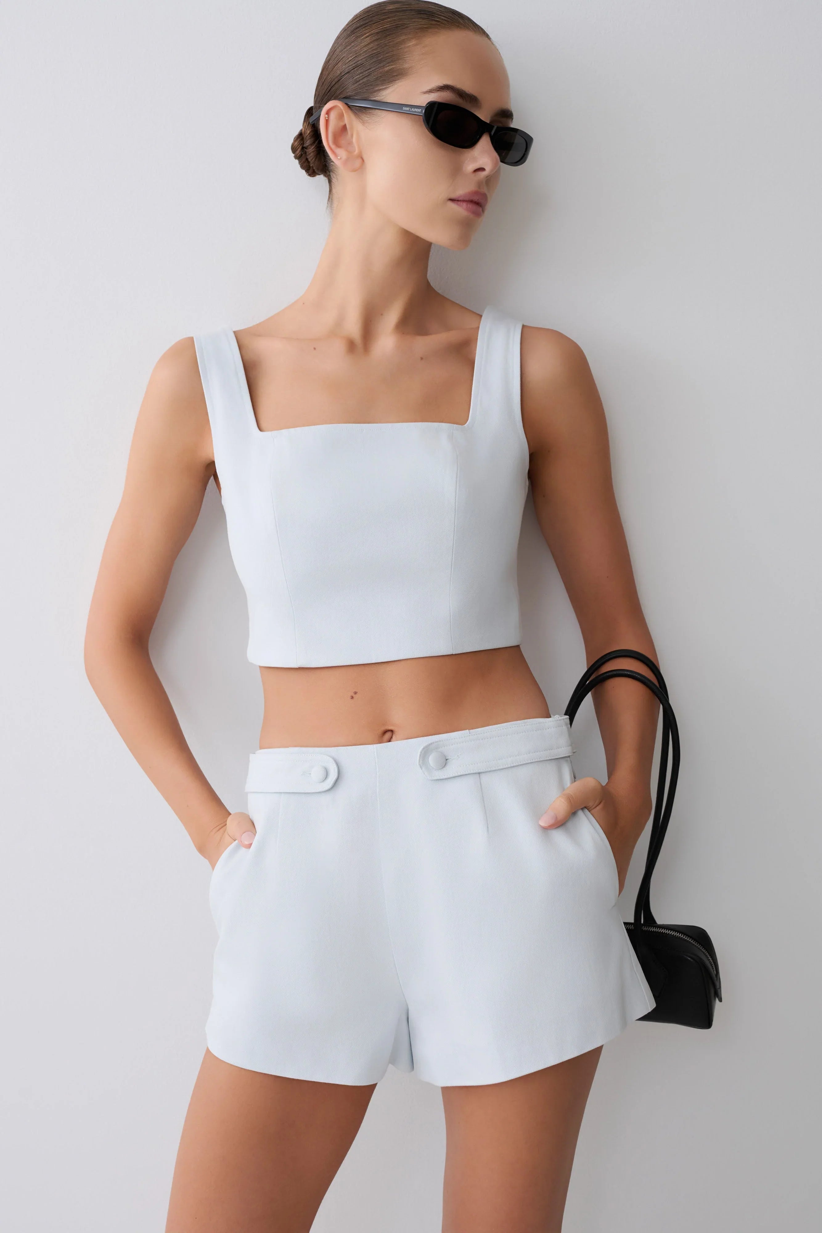 Josephine Crop Top With Open Back Ice Blue
