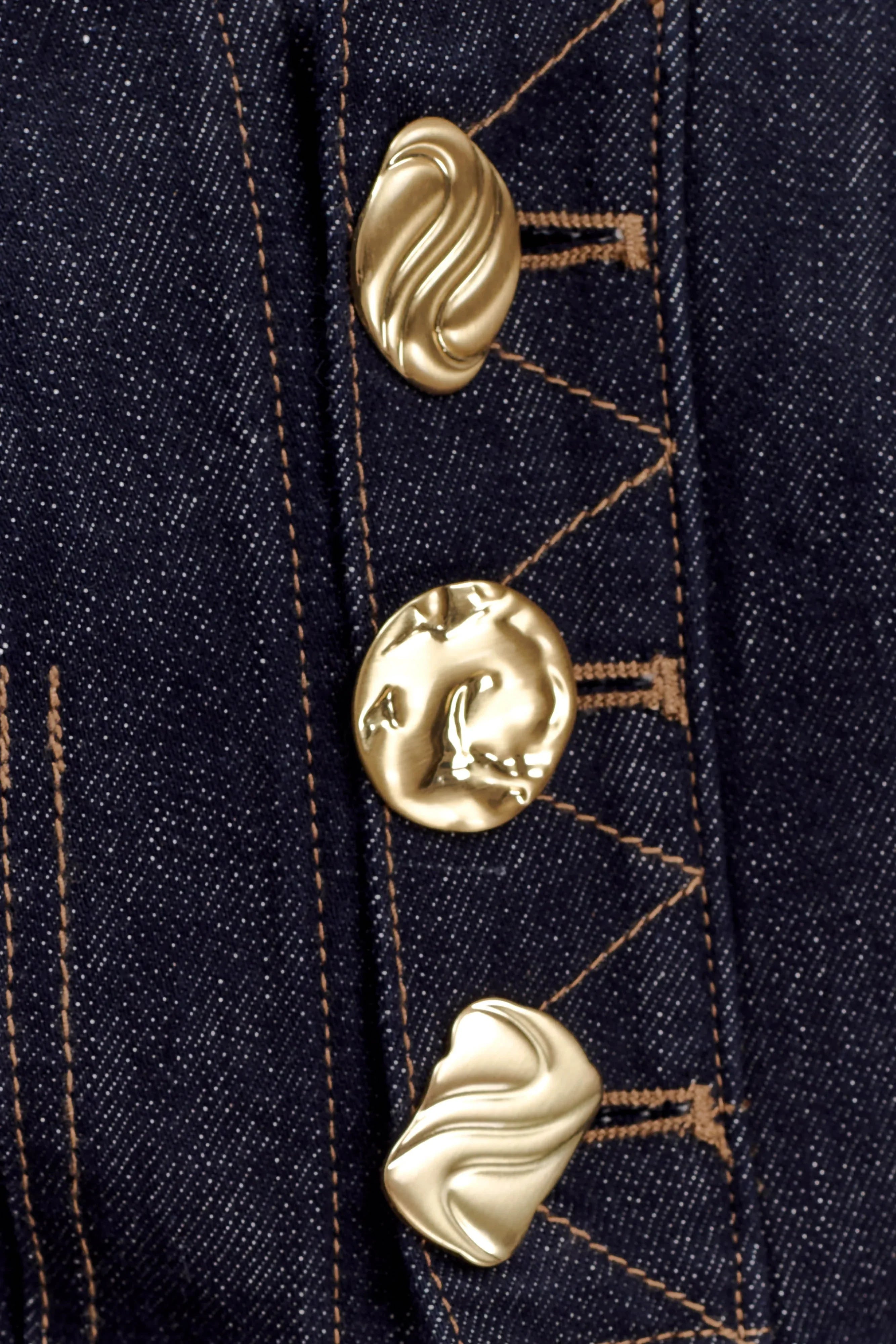 Shona Denim Vest With Decorative Buttons Washed Indigo Blue