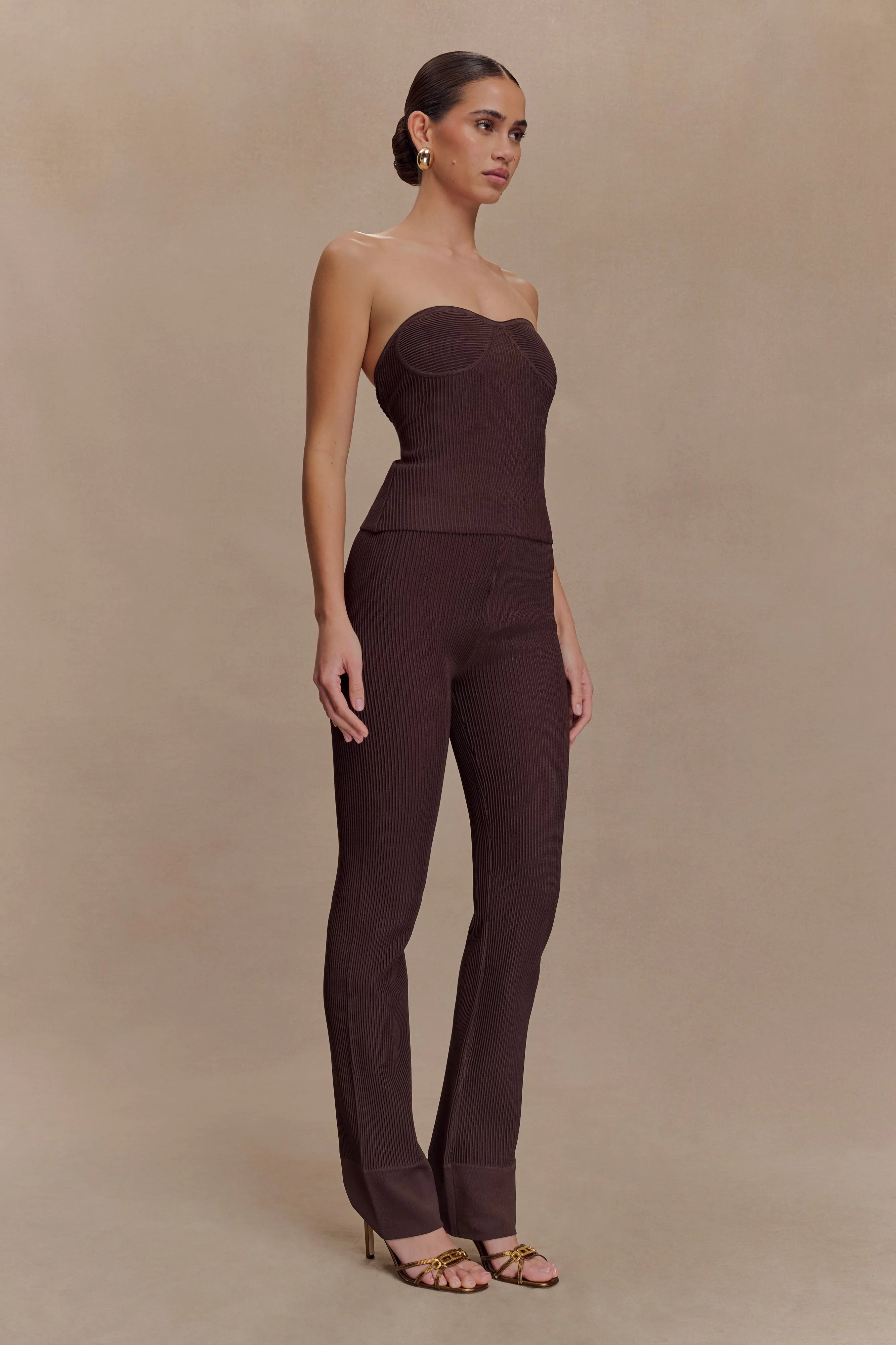 Elodie Strapless Cupped Knit Top Chocolate