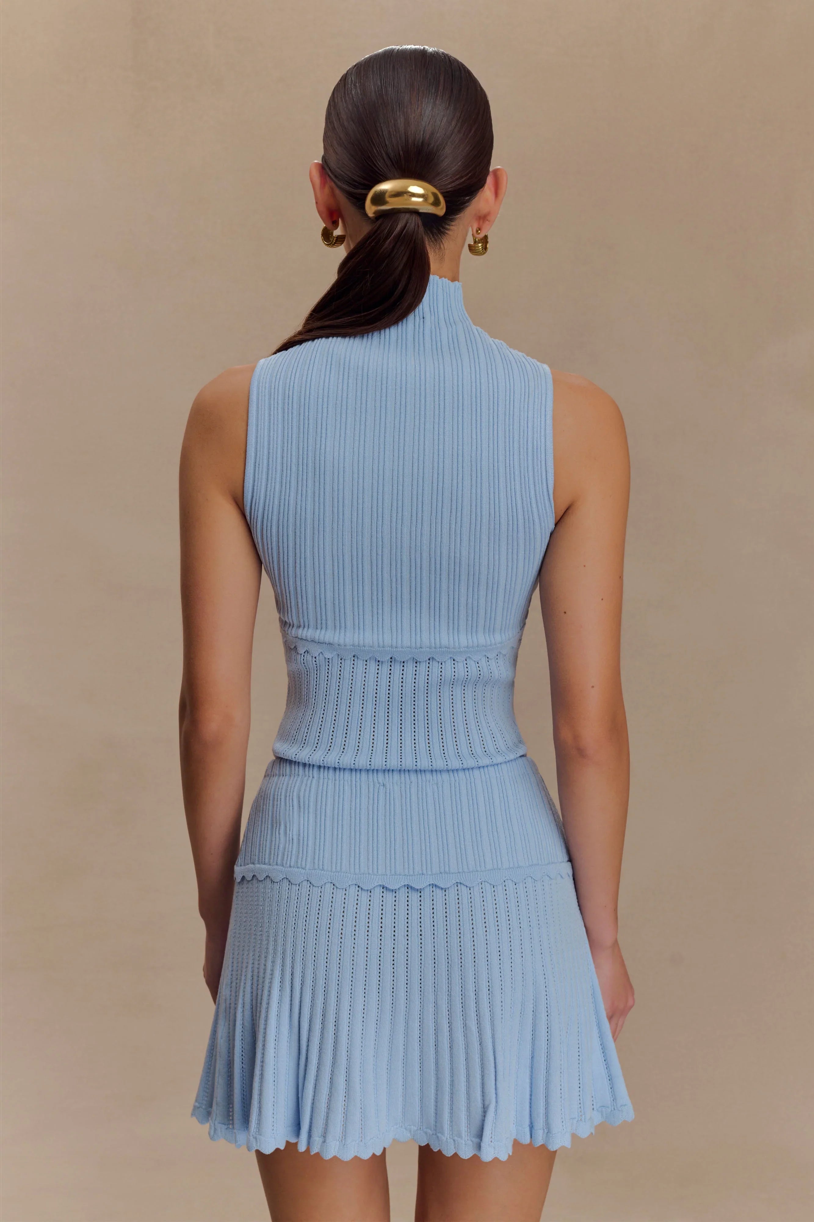 Indy Pointelle Knit Mini Skirt Cornflower Blue