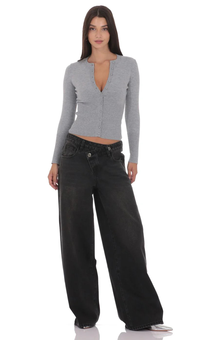 Cinched Knit Cardigan in Heather Grey