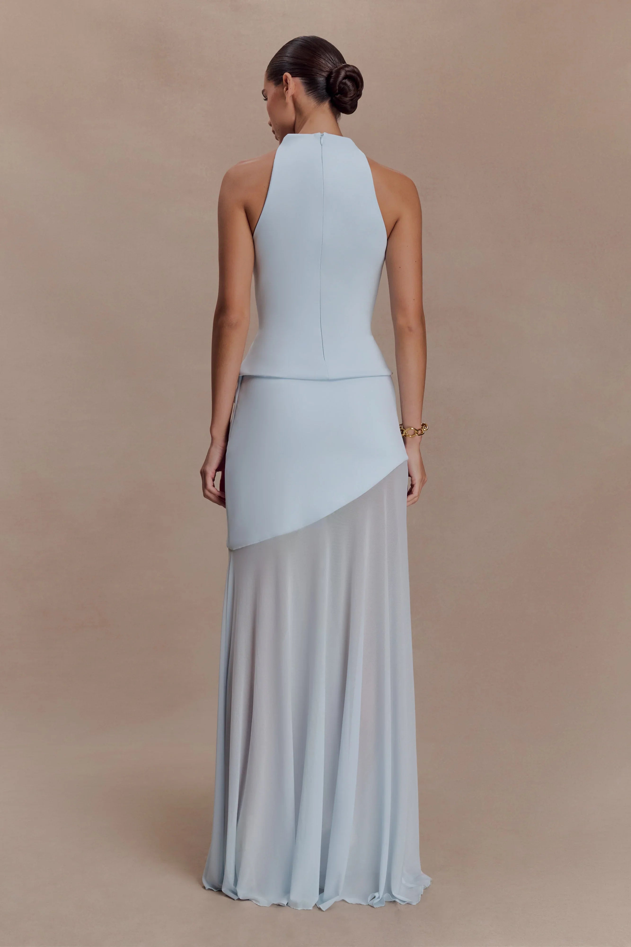 Portia Scuba And Mesh Maxi Skirt Pale Blue
