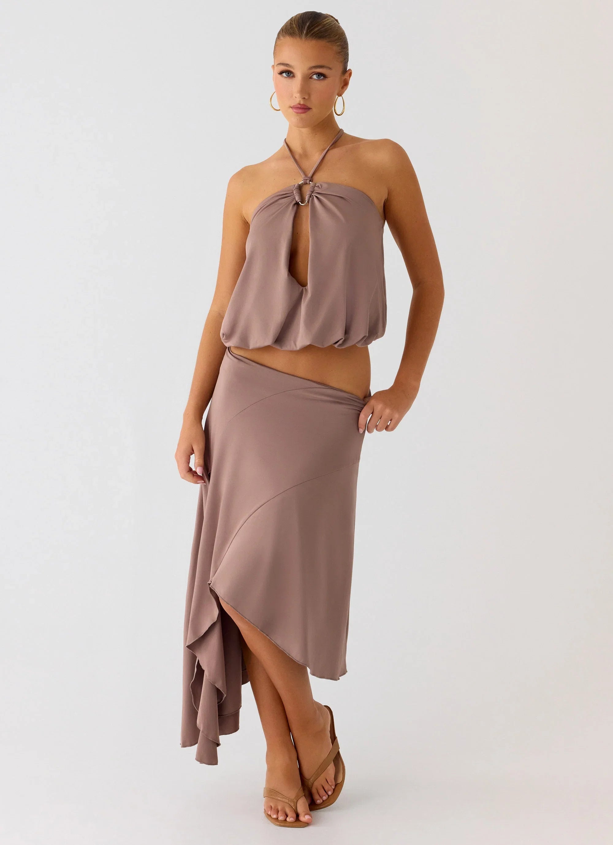 Jisoo Asymmetric Midi Skirt Desert Taupe