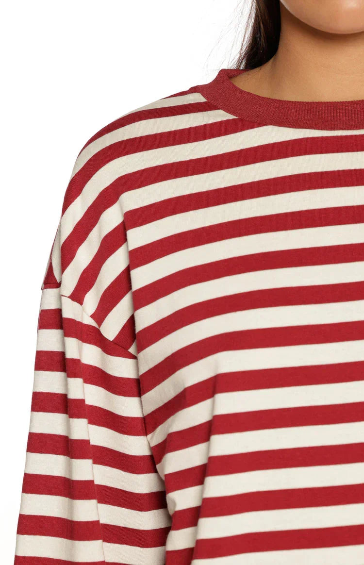 So Breezy Burgundy Stripe Long Sleeve Top