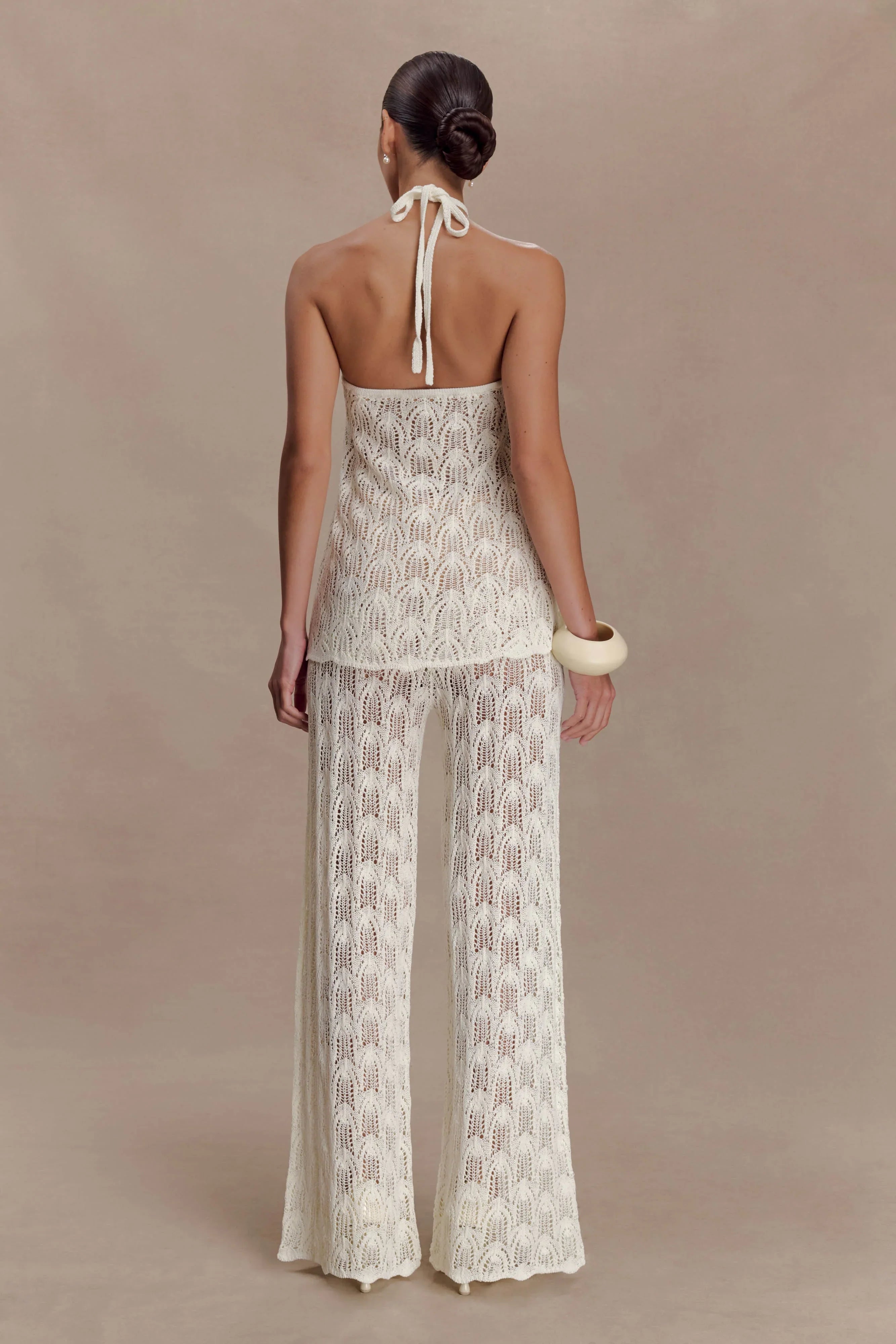 Corey Crochet Halter Neck Top Ivory