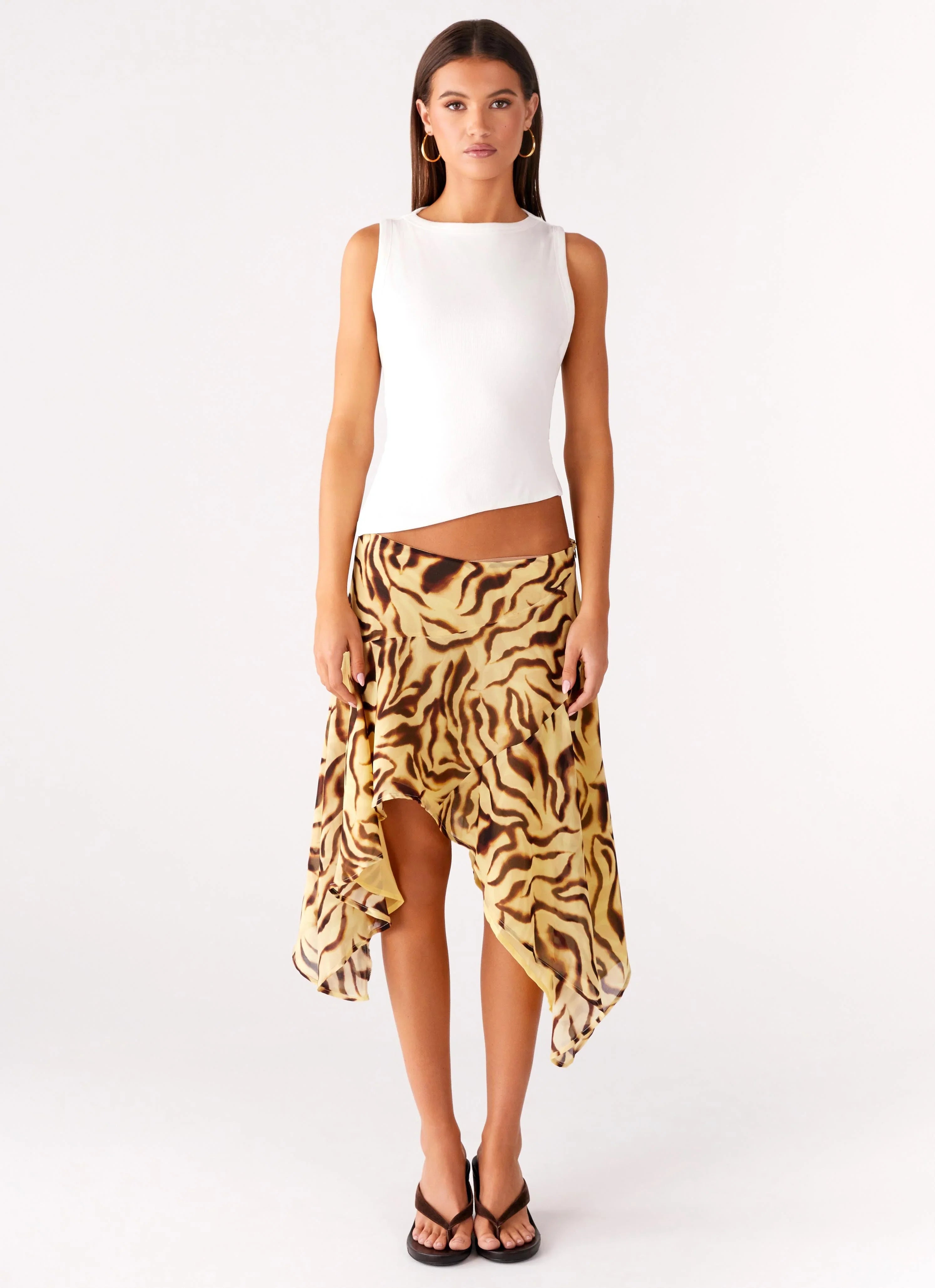Kia Low Rise Asymmetrical Midi Skirt Laguna Print