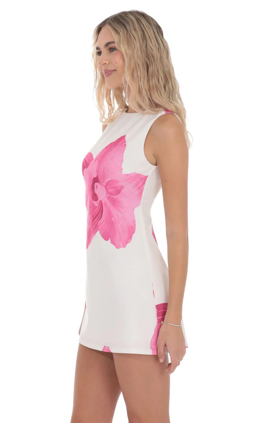 Floral High Neck Dress in White