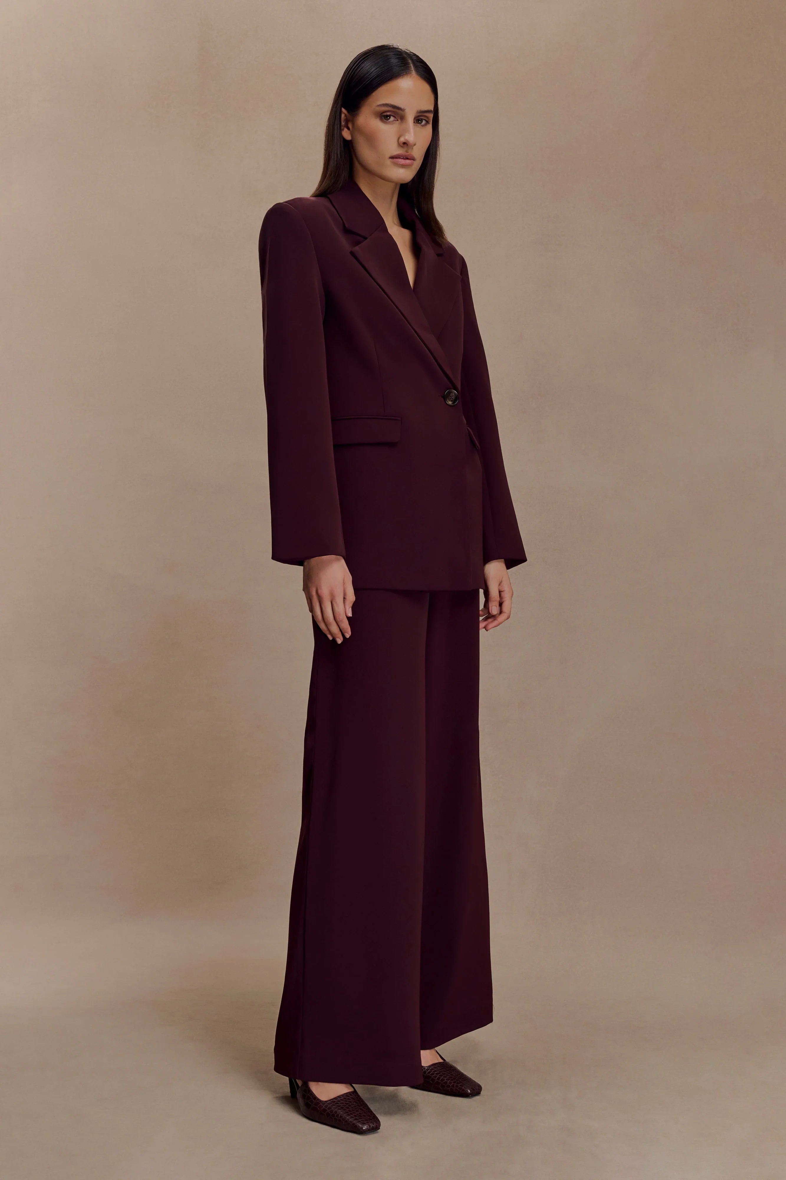 Arlo Wide Leg Suiting Trouser Mahogany