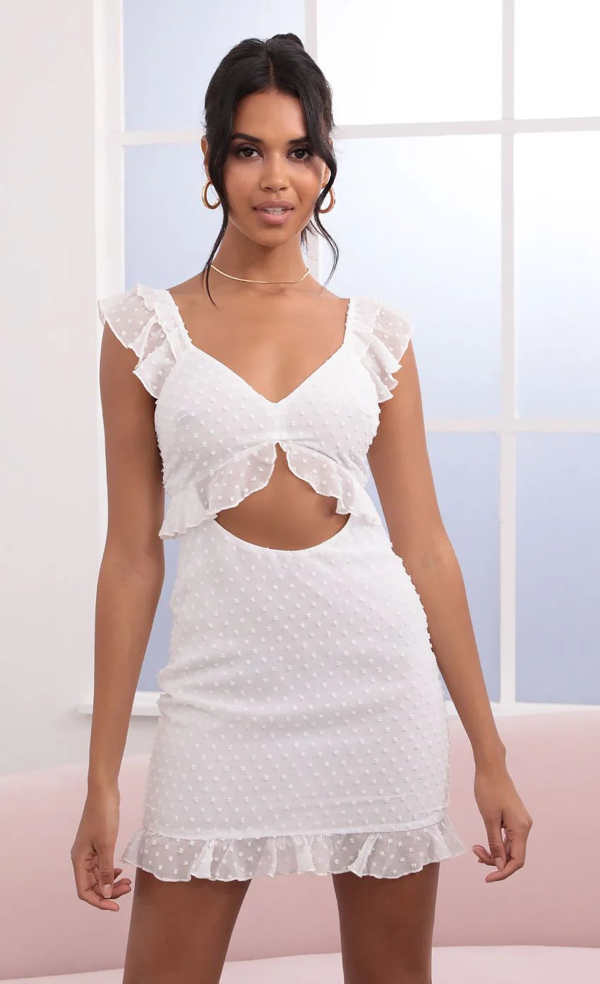Dotted Chiffon Dress in White